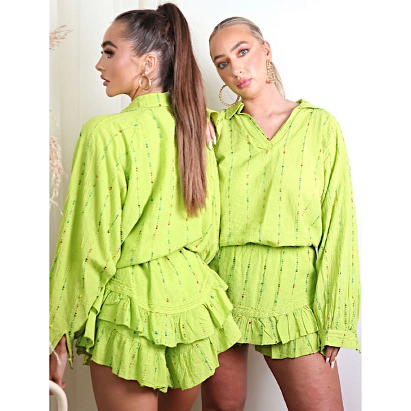 MIA Lime Cotton Multi Thread Shorts Set