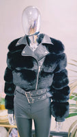 Bianca Black Double Belt Faux Fur Coat