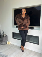 JORDANNA Brown Faux Fur Cuff & Collar Hooded Coat