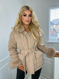 Larisse Beige Real Fur Hood & Cuff Coat