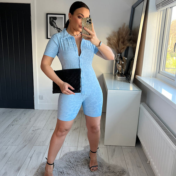 FAWN Blue Textured Playsuit
