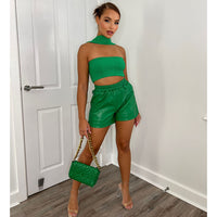 SHANIA Green Soft Knit Halter Bardot Top