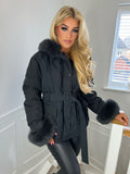 Larisse Black Real Fur Hood & Cuff Coat